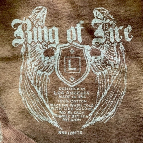 RING OF FIRE | Men’s ROF Angel Wings Graphic Faded Brown Shirt Size Large - Picture 2 of 7